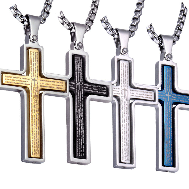 Four cross-shaped necklaces with different color options on a white background