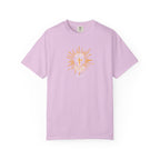 Light purple t-shirt with a graphic design on a white background