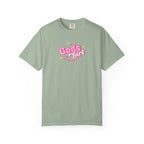 Green t-shirt with 'It's a good day to teach Kindergarten' text on a white background