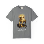 Gray t-shirt with a graphic of a ram and text on a white background