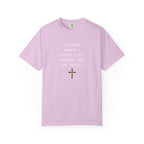 Light purple t-shirt with text on a white background