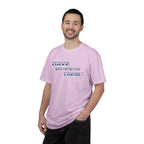 Man wearing a pink t-shirt with 'Salty Veins' text on a white background