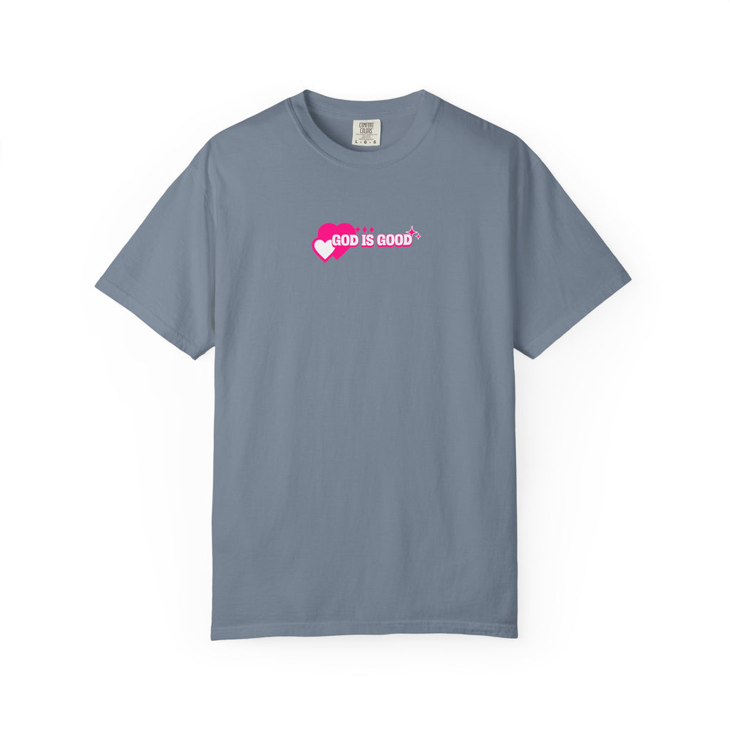 Gray t-shirt with a graphic design on a white background