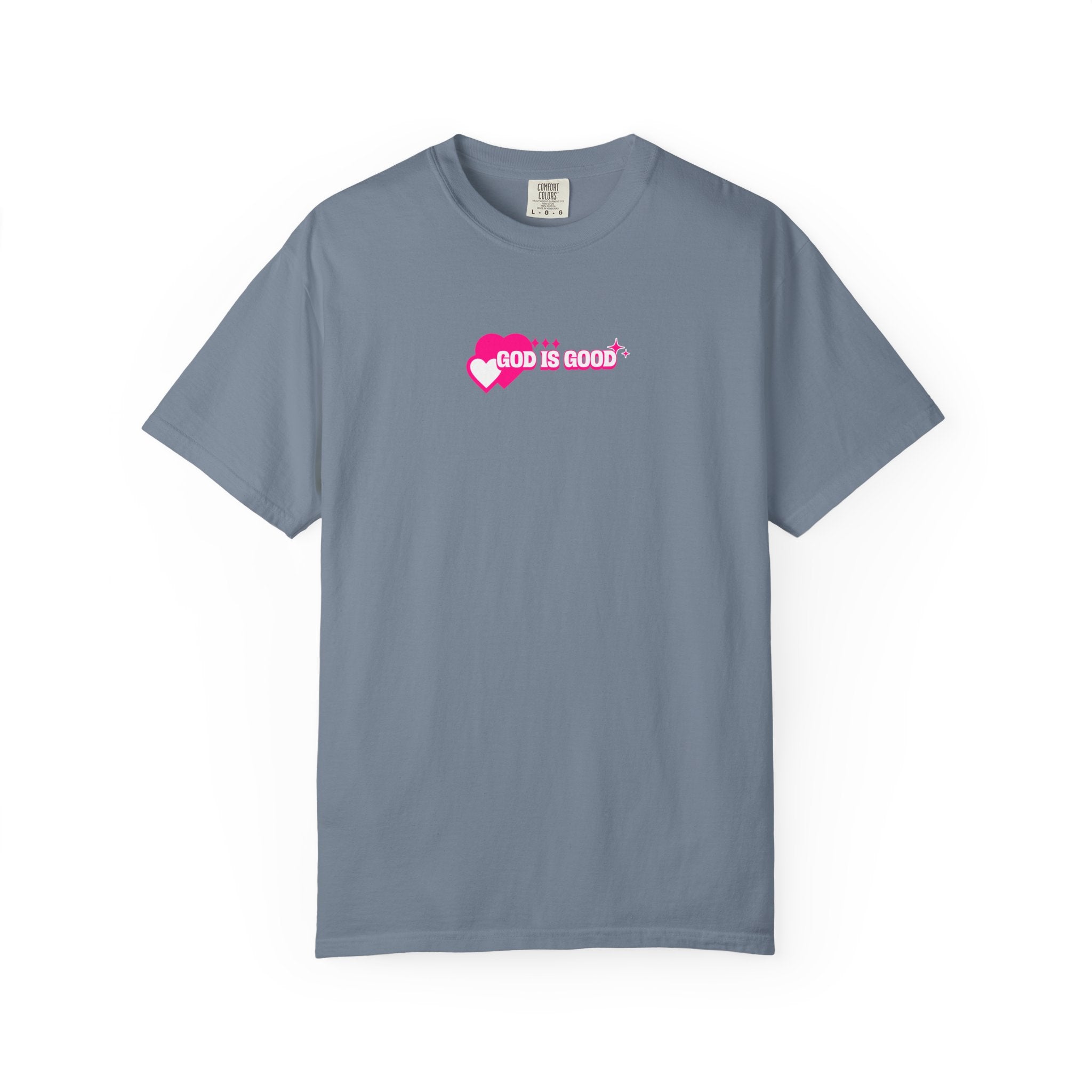 Gray t-shirt with a graphic design on a white background