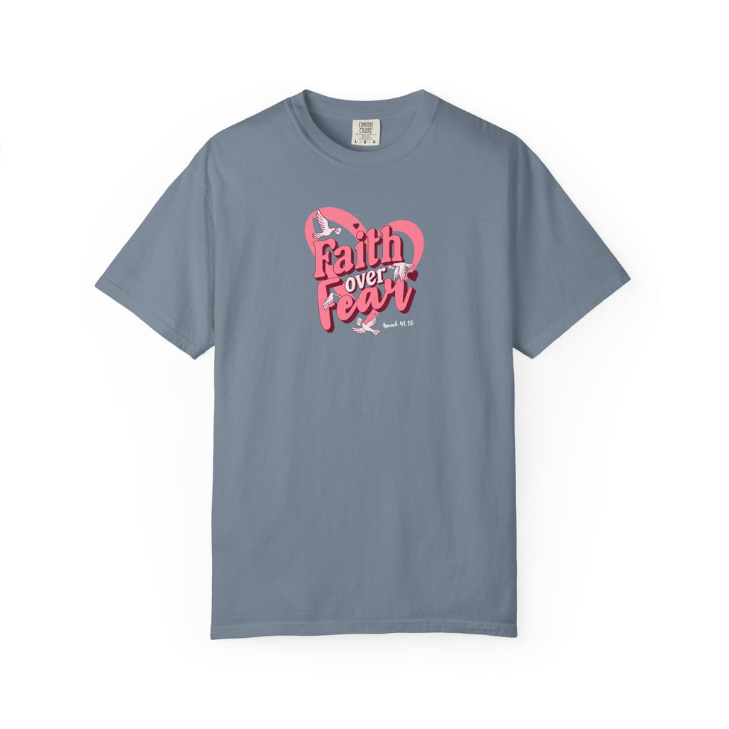 Teal t-shirt with 'Blessed & Becoming' text on a white background