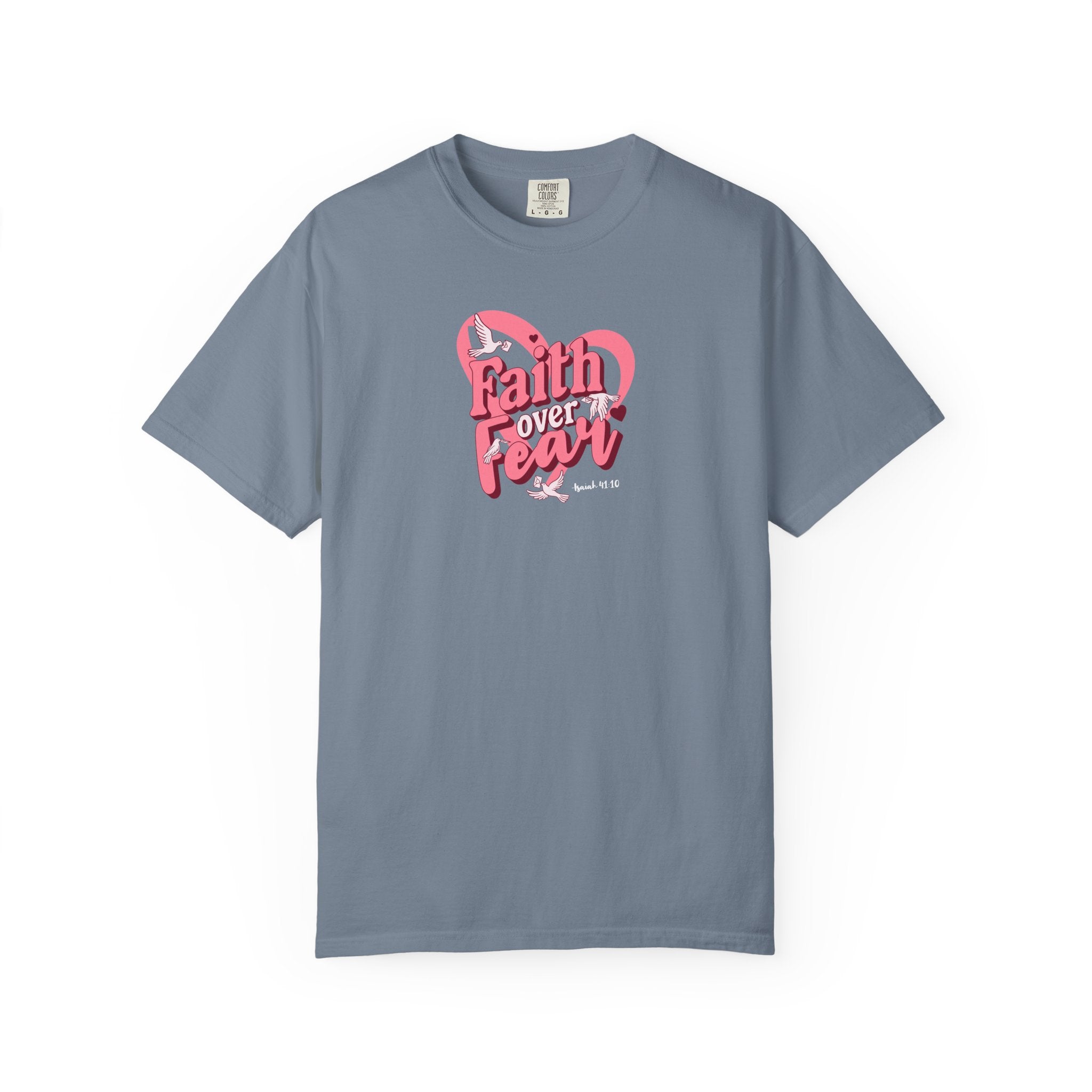Teal t-shirt with 'Blessed & Becoming' text on a white background