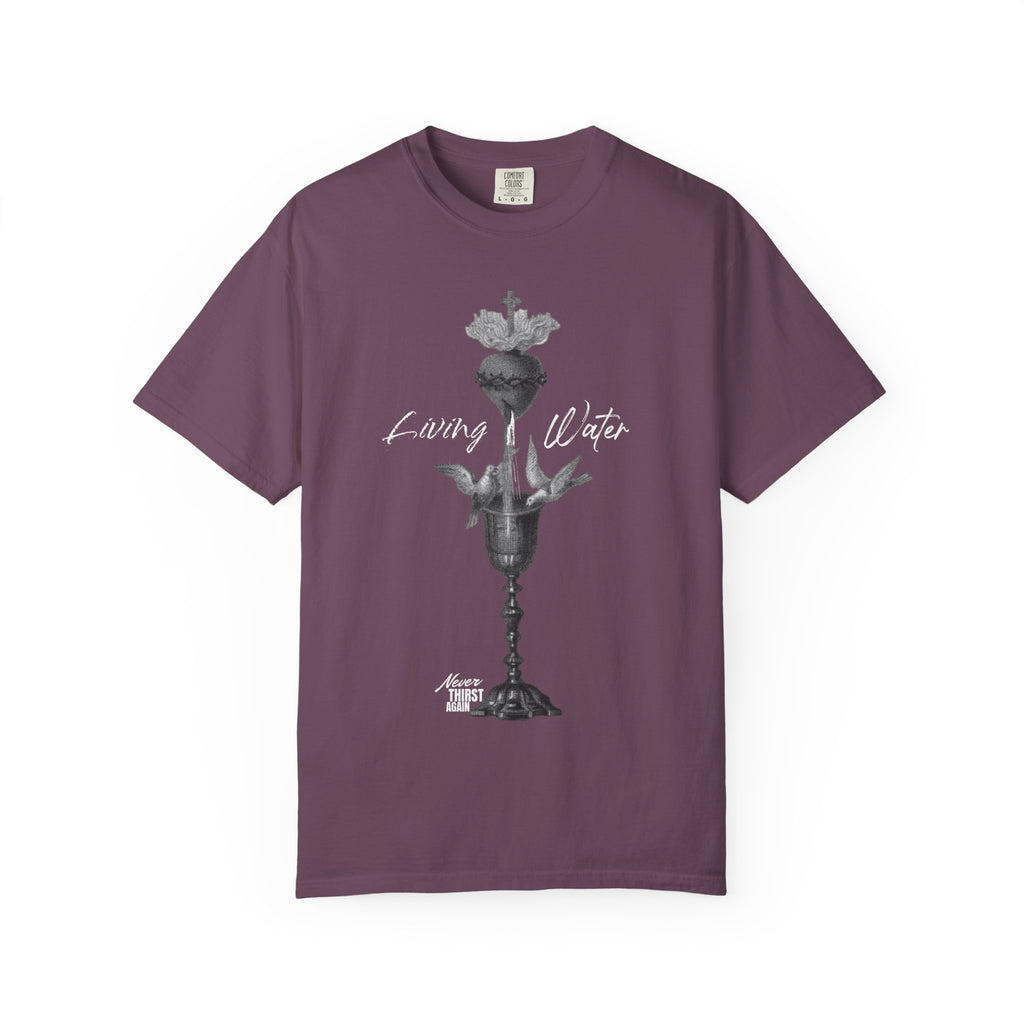 Purple t-shirt with a graphic design on a white background