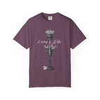 Purple t-shirt with a graphic design on a white background