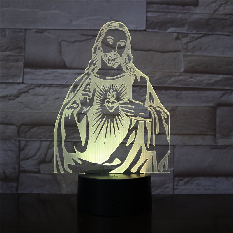 3D LED lamp with a religious design on a stone wall background