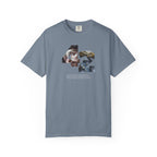 Gray t-shirt with artistic design on a white background