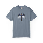 Gray t-shirt with text 'Master of the silent sneeze' on a white background