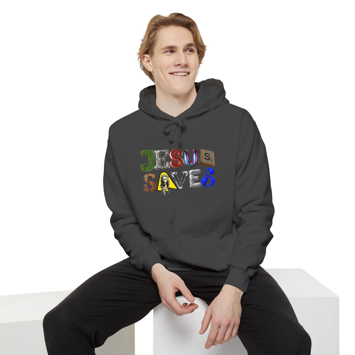 Jesus Saves Mixed Letter Hoodie
