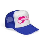 God Is Good Pink Heart Trucker Cap