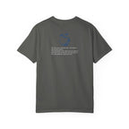 Green t-shirt with a fish graphic and text on the back against a white background