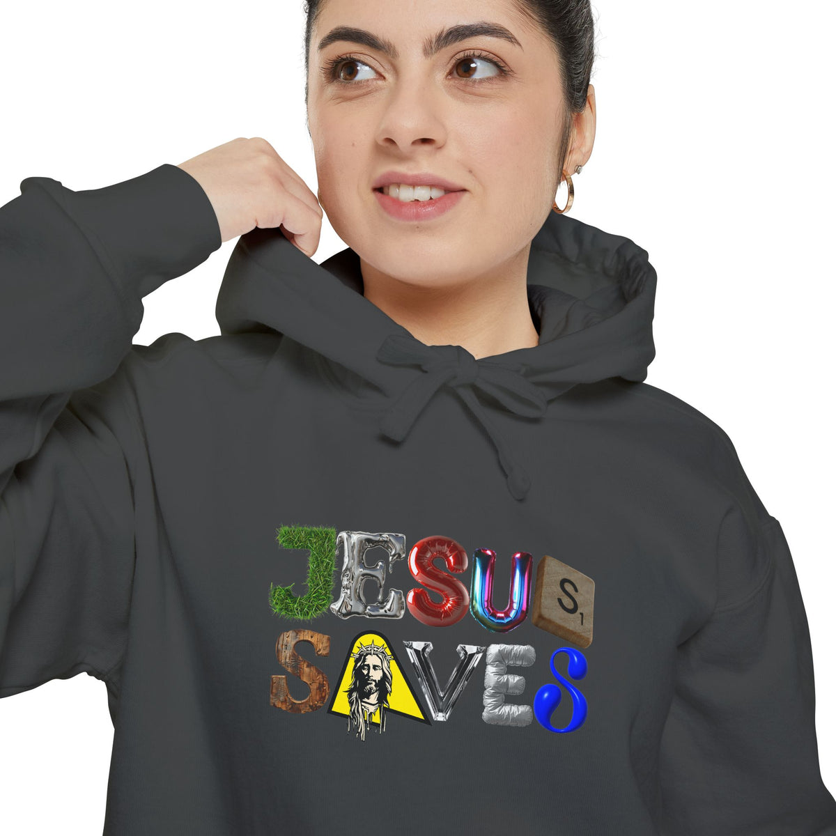 Jesus Saves Mixed Letter Hoodie