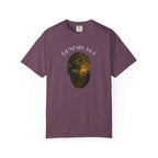 Purple t-shirt with a graphic design and 'Genesis 3:15' text on a white background