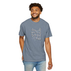 Man wearing a gray t-shirt with 'stay humble' text on a white background