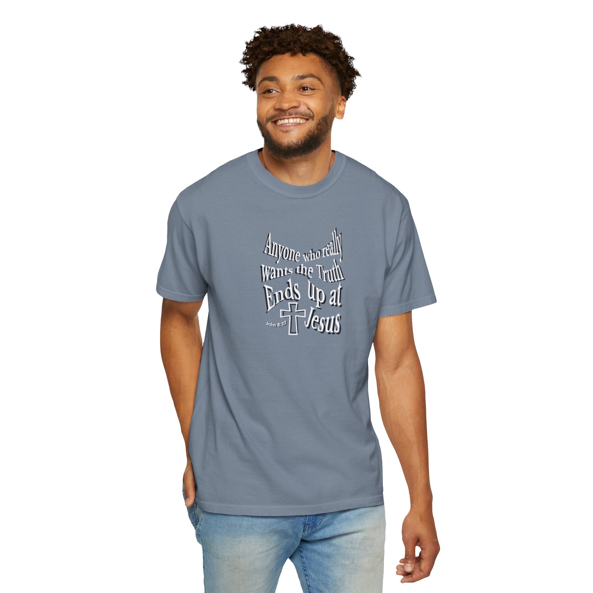Man wearing a gray t-shirt with 'stay humble' text on a white background