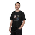 Man wearing a black t-shirt with 'PUBLIC COURSE GUY' text on a white background