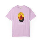 Light purple t-shirt with a graphic design on a white background