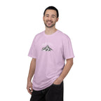 Man wearing a pink t-shirt with 'Salty Veins' text on a white background