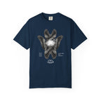 Navy blue t-shirt with ice hockey graphic on a white background