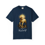 Navy blue t-shirt with a graphic of a lamb and 'Victory' text on a white background