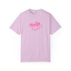 Pink t-shirt with 'God's Girl' text on a white background