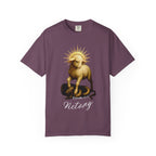 Gray t-shirt with a graphic of a lamb on a snake and the word 'Victory' on a white background