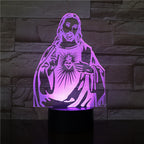 3D LED lamp with a religious design on a stone wall background