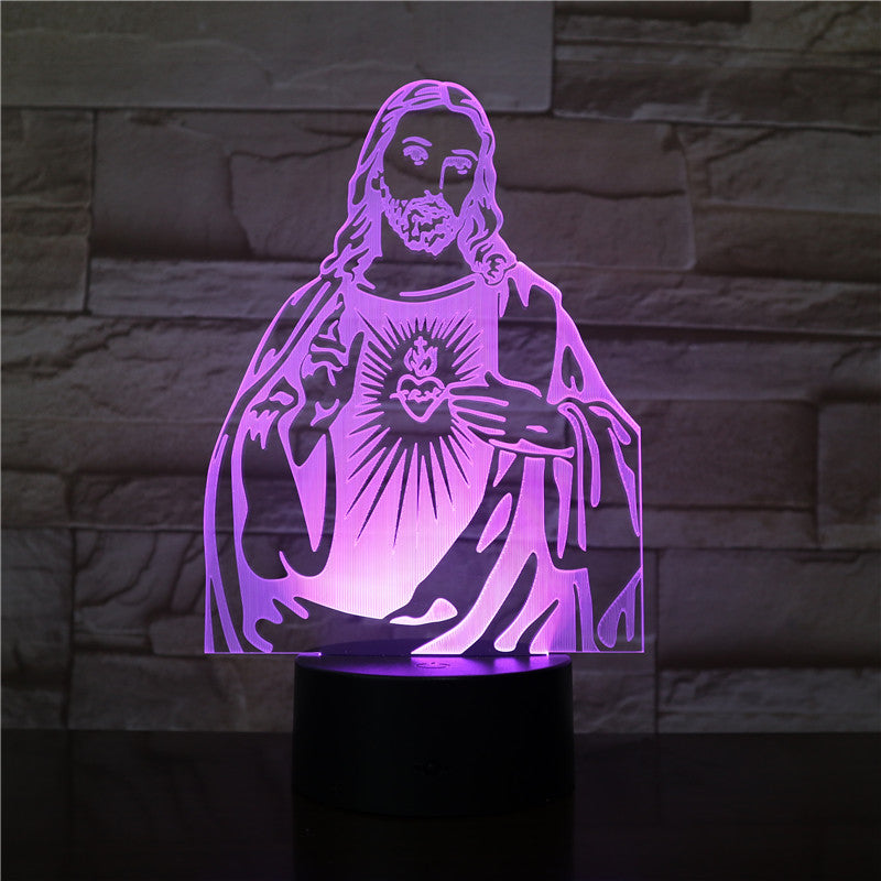 3D LED lamp with a religious design on a stone wall background