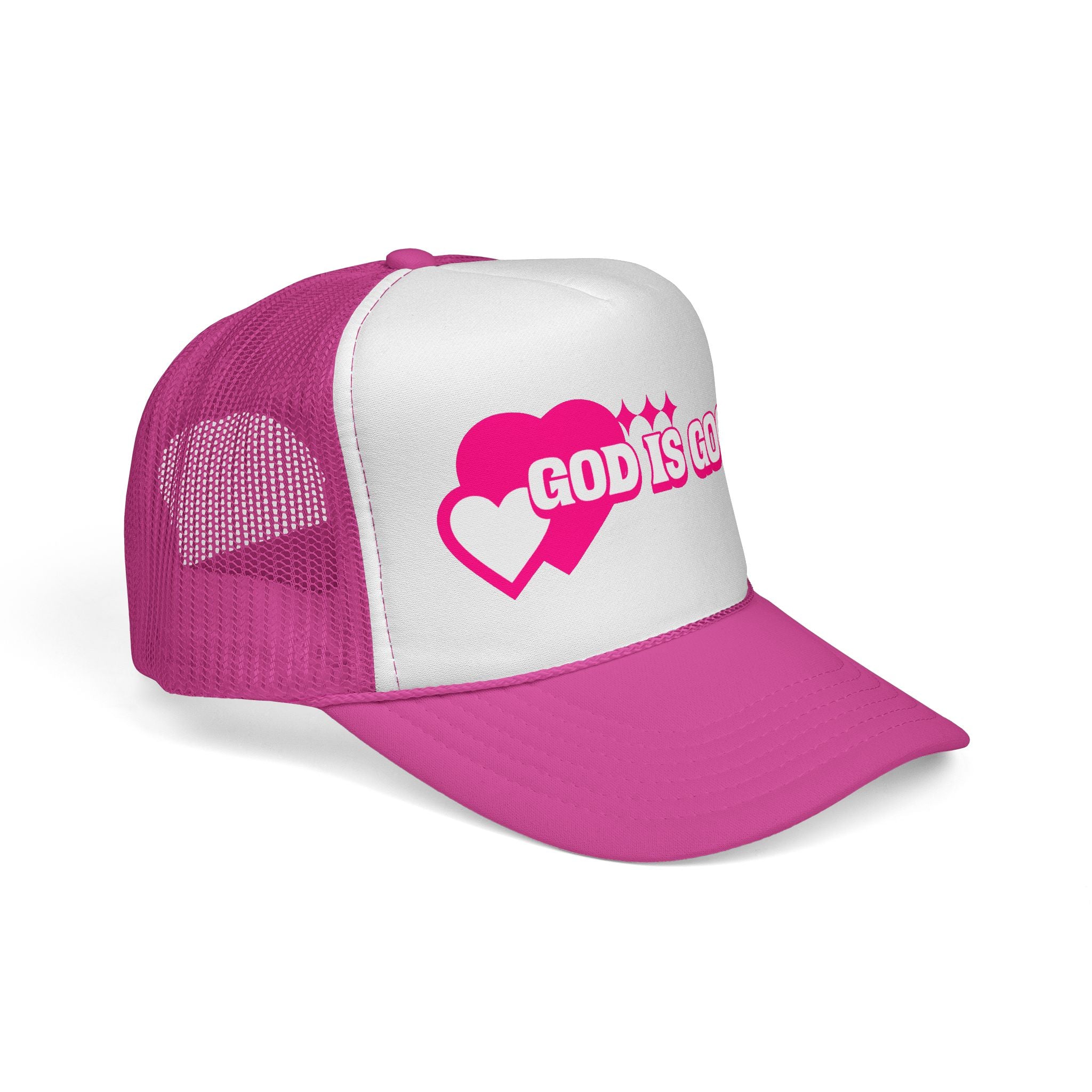 God Is Good Pink Heart Trucker Cap