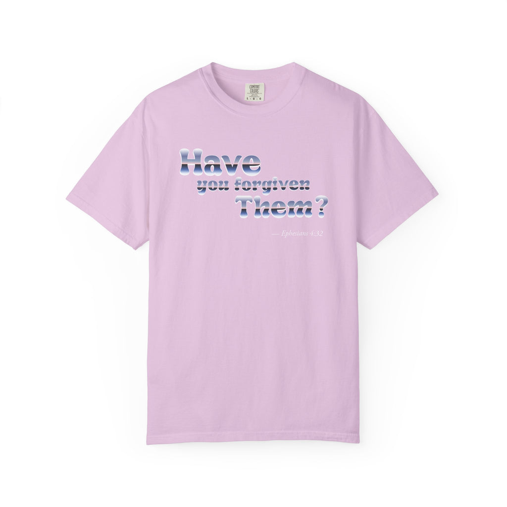 Light purple t-shirt with text on a white background
