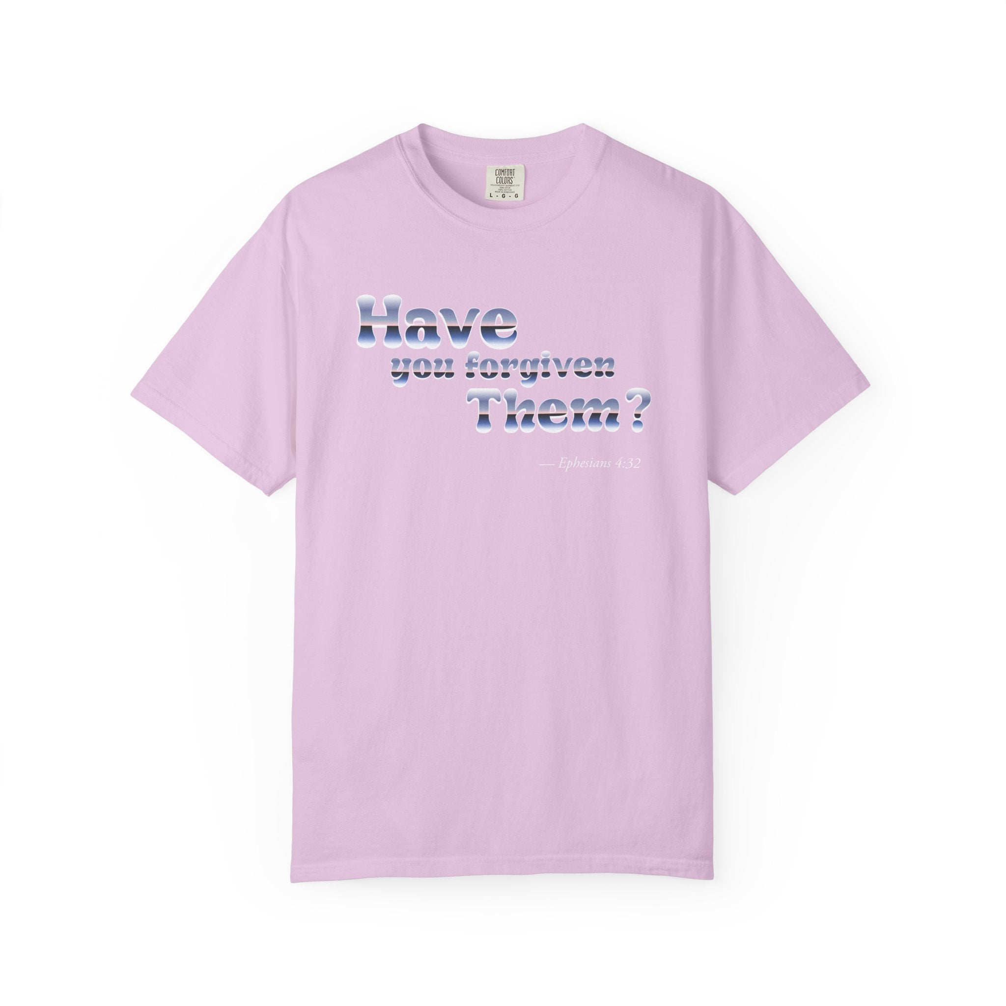 Light purple t-shirt with text on a white background