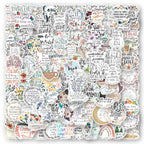 Collection of various stickers with motivational phrases and designs on a white background
