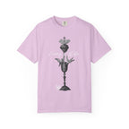 Light purple t-shirt with a graphic design on a white background