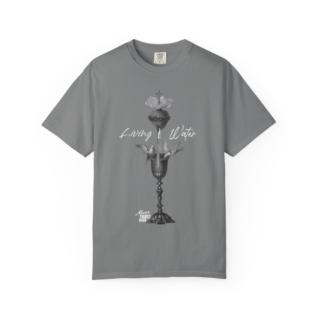 Green t-shirt with text and symbols on a white background