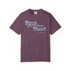 Maroon t-shirt with colorful flower patterns on a white background