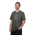 Man wearing a gray t-shirt with 'The King's Battalion' logo on a white background