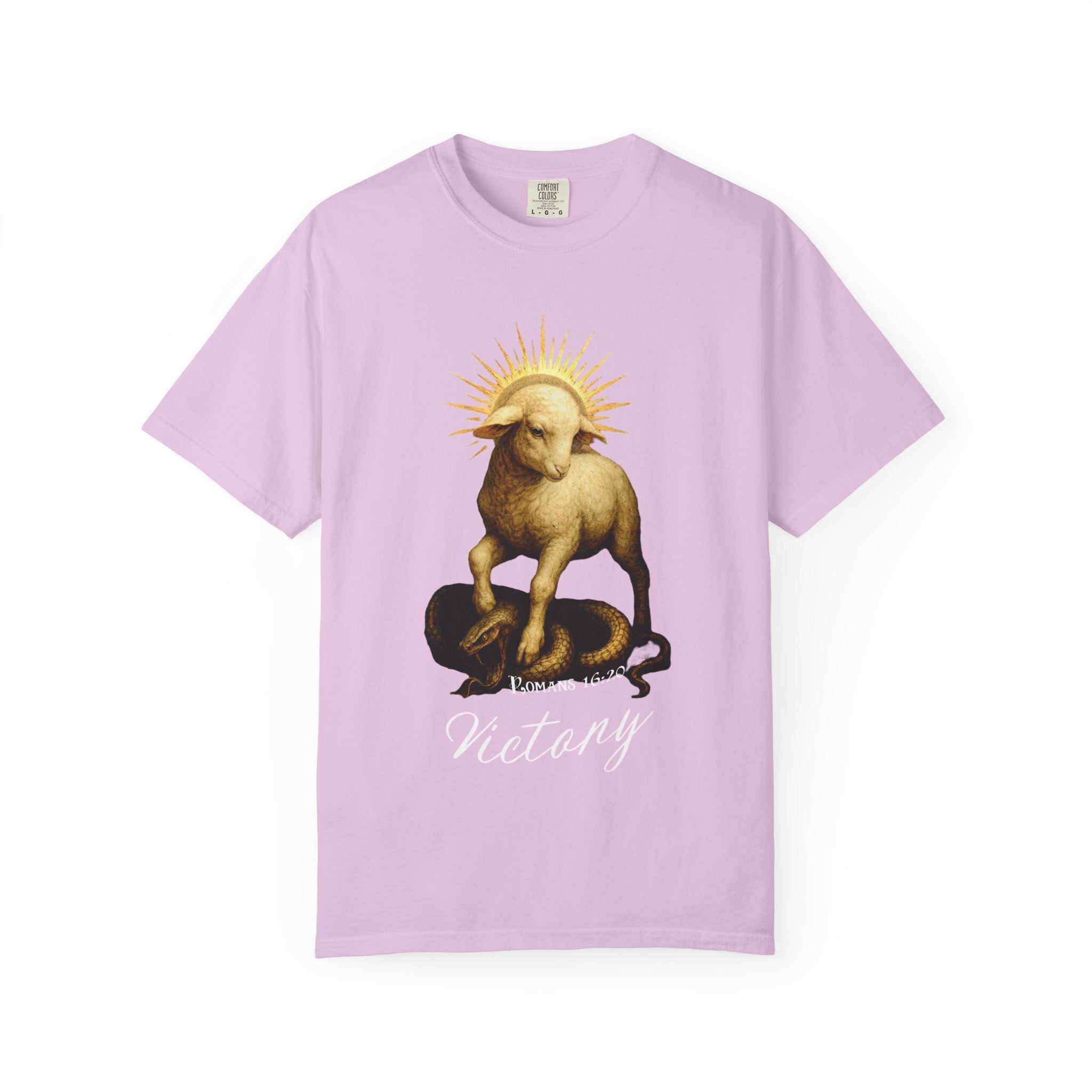 Pink t-shirt with a graphic of a ram and text on a white background