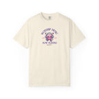 Beige t-shirt with a graphic design on a white background