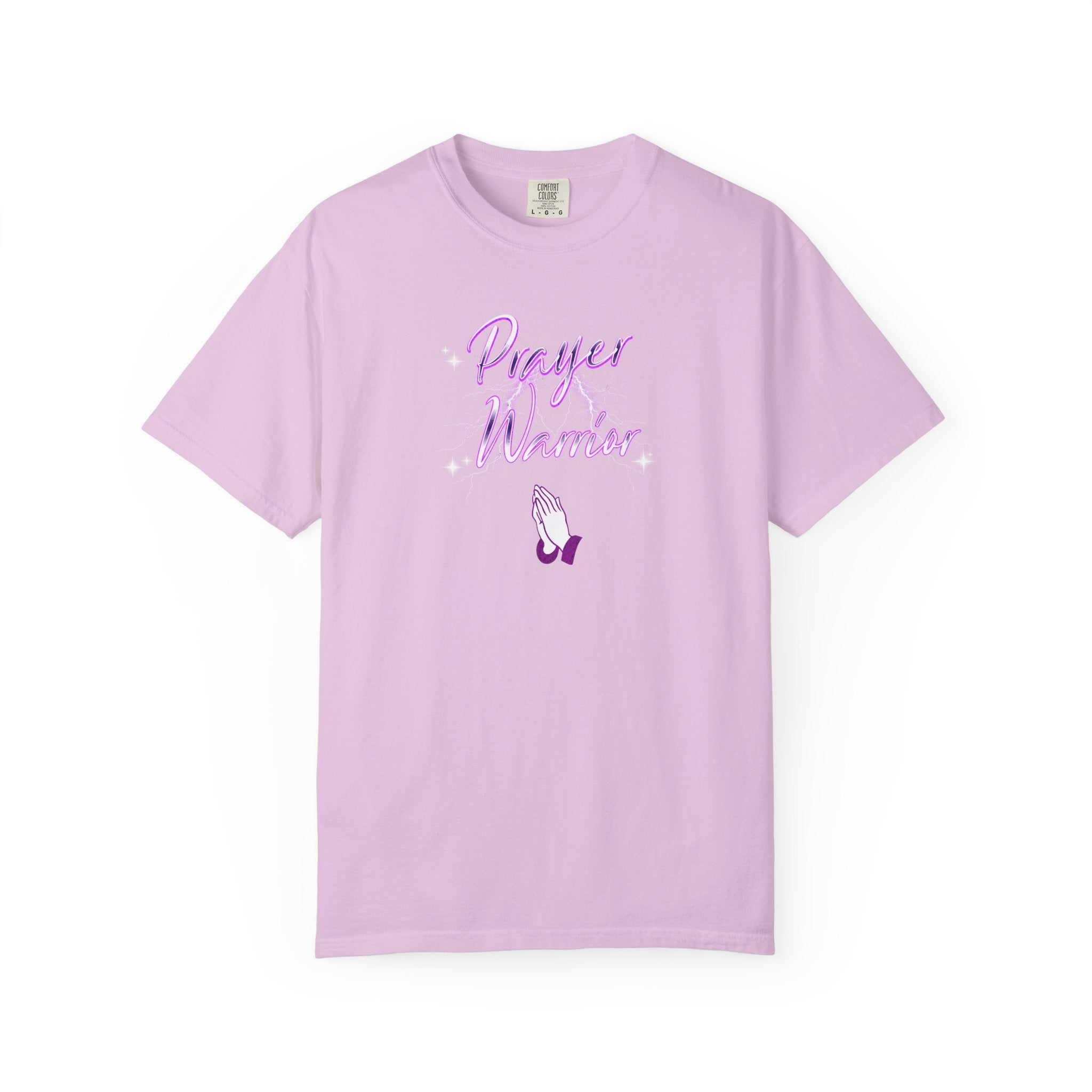 Light purple t-shirt with text on a white background
