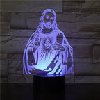 3D LED lamp with a religious figure design on a stone wall background