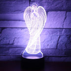 3D angel-shaped lamp against a stone wall background