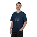 Man wearing a navy blue t-shirt with 'The Bookish Brew' design on a white background