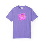 Purple t-shirt with 'Faith Mode' text on a white background