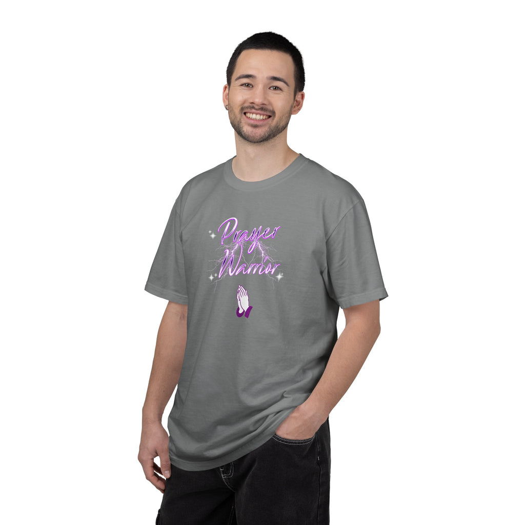 Man wearing a gray t-shirt with a humorous nurse-themed design on a white background
