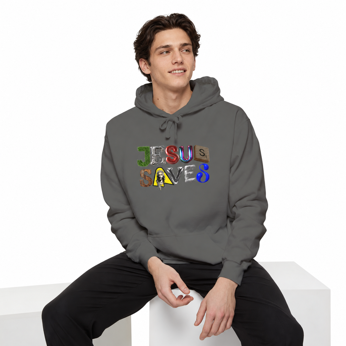 Jesus Saves Mixed Letter Hoodie