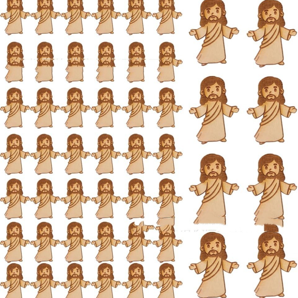 Pattern of a stylized figure with a beard and robe on a white background