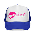 God Is Good Pink Heart Trucker Cap